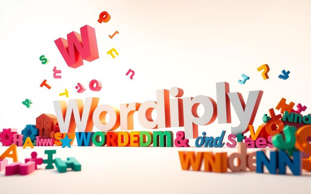 A vibrant, word-themed scene unfolds on a clean, white background. In the foreground, the bold and captivating "Wordiply" logo hovers, its letters interlocked like a well-crafted puzzle. Surrounding it, a cascade of varied typography and alphabetic elements float weightlessly, creating a sense of playful challenge and endless possibility. The middle ground features a collection of colorful, three-dimensional word shapes and forms, inviting the viewer to explore and interact. In the distant background, a soft, diffused lighting casts a warm, inviting glow, evoking a sense of warmth and creativity. The overall composition conveys the essence of a stimulating word game, where creativity, language, and strategic thinking converge to deliver an engaging and entertaining experience. A vibrant, word-themed scene unfolds on a clean, white background. In the foreground, the bold and captivating "Wordiply" logo hovers, its letters interlocked like a well-crafted puzzle. Surrounding it, a cascade of varied typography and alphabetic elements float weightlessly, creating a sense of playful challenge and endless possibility. The middle ground features a collection of colorful, three-dimensional word shapes and forms, inviting the viewer to explore and interact. In the distant background, a soft, diffused lighting casts a warm, inviting glow, evoking a sense of warmth and creativity. The overall composition conveys the essence of a stimulating word game, where creativity, language, and strategic thinking converge to deliver an engaging and entertaining experience.